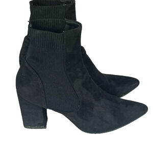 Steve Madden Boot Women Black 6.5 Rosalie/Rosa Fabric Suede Block Heel Sock